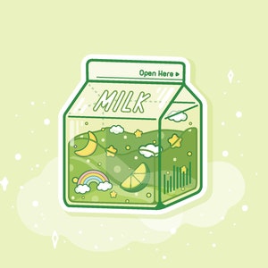 Milk Carton Sticker - Starry Lime Milk Box - Water Resistant Sticker
