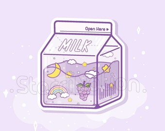 Starry Grape Milk Carton Sticker - Water Resistant