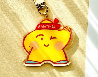 Cute Fighting Star Keychain - Kawaii Acrylic Keychain Charm - Good Vibe Accessories
