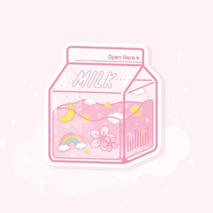 Autocollant de lait de fleur de cerisier - Carton de lait Sakura étoilé - Autocollant résistant à l’eau