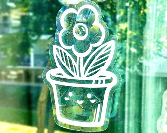 Handmade Flowerpot Suncatcher: Rainbow Window Decal