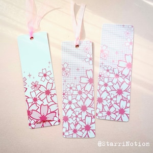 Cherry Blossom Bookmark - Aesthetic Pink Sakura Bookmark - Glossy Laminated Bookmark - Book Lover Gift