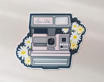 Retro Polaroid Camera Sticker: Floral Design, Laptop Decal