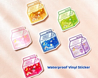 Colorful Milk Carton Sticker: Waterproof Vinyl Decal