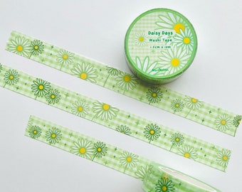 Cute Daisy Washi Tape - Green Floral Washi Tape - Bullet Journal Stickers