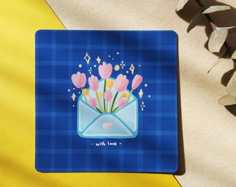 Cute Wall Art - Mini Floral Art Print - Tulip Love letter Print - Kawaii Wall Decor