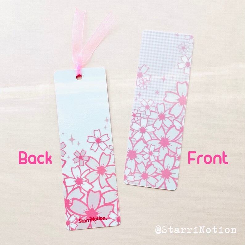 Cherry Blossom Bookmark: Pink Sakura, Glossy Laminated Cardstock image 2