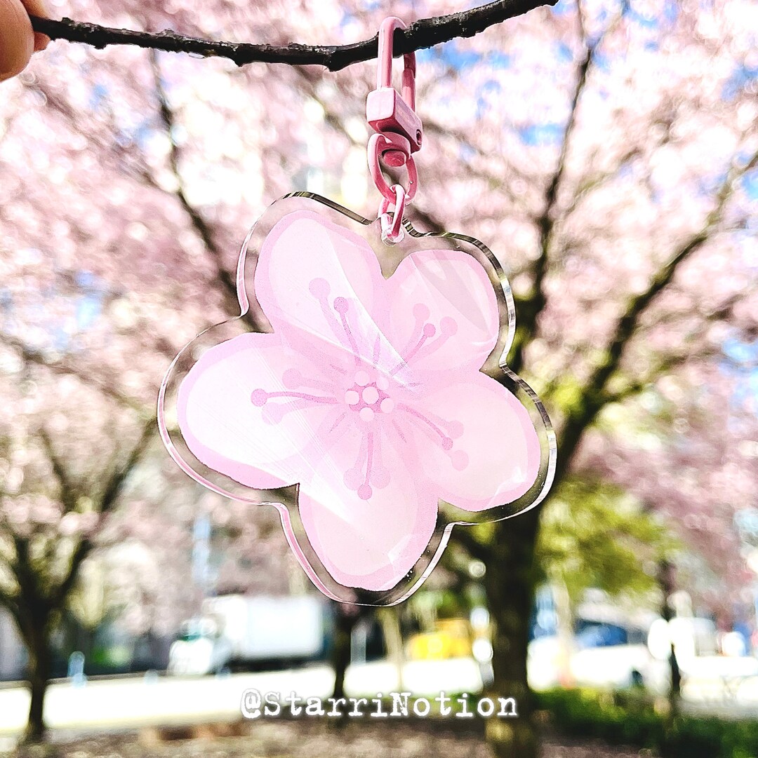 Cute Cherry Blossom Keychain Sakura Acrylic Keychain Charm Kawaii Pink