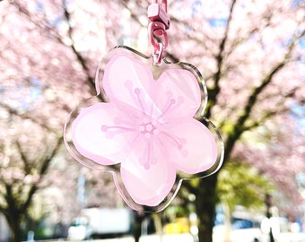 Cute Cherry Blossom Keychain - Sakura Acrylic Keychain Charm - Kawaii Pink Accessories