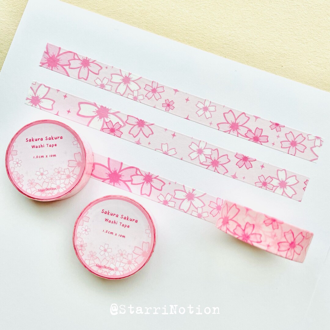 Pink Cherry Blossom Washi Tape - Cute Floral Washi Tape - Kawaii Sakura ...