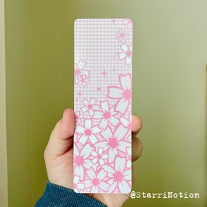 Cherry Blossom Bookmark: Pink Sakura, Glossy Laminated Cardstock Plain - No Ribbon