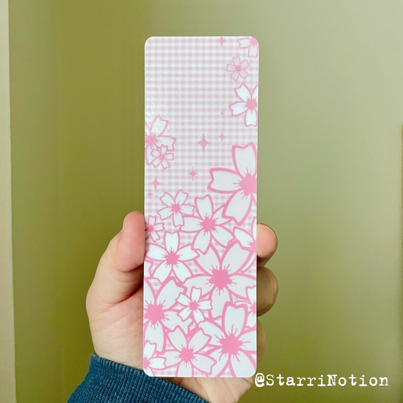 Cherry Blossom Bookmark: Pink Sakura, Glossy Laminated Cardstock Plain - No Ribbon