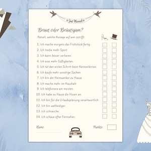 Hochzeitsspiel Braut oder Bräutigam Hochzeitsquiz Wie gut | Etsy