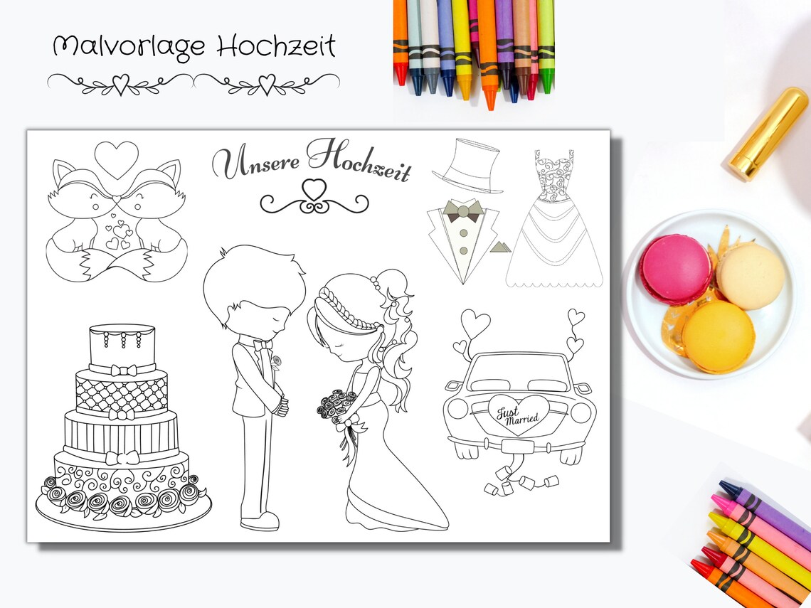 Kinder Malvorlage Hochzeit Platzset zum Ausmalen