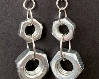 Hex Nut Hardware Earrings. Repurposed with Actual Hardware! Perfect Gift for the BADASS Lady in your Life!