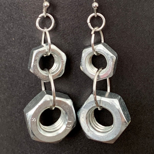 Hex Nut Hardware Earrings. Repurposed with Actual Hardware! Perfect Gift for the BADASS Lady in your Life!