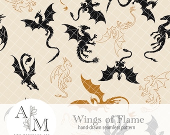 Wings of Flame Seamless Pattern 400 DPI PNG Download for Digital Papers Vinyl Fabric Surface Design Bookish Fourth Wing Seamless Pattern