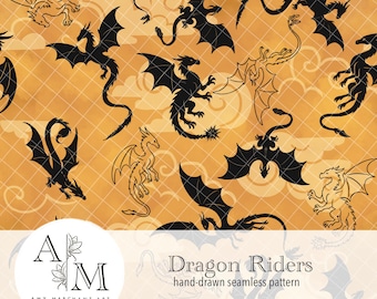 Dragon Riders Seamless Pattern 400 DPI PNG Download for Digital Papers Vinyl Fabric Surface Design Fourth Wing Seamless Pattern