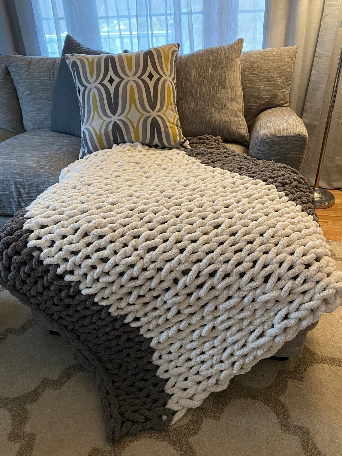 Hand Tied Chunky Knit Blanket Etsy