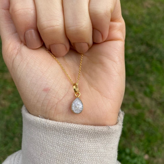 Tiny Teardrop Cremation Necklace with Human / Pet Ashes (Res