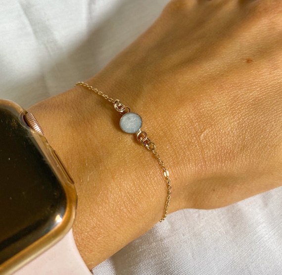 Solid 14k Gold Cremation Ashes Bracelet, Memorial Ashes Jewelry