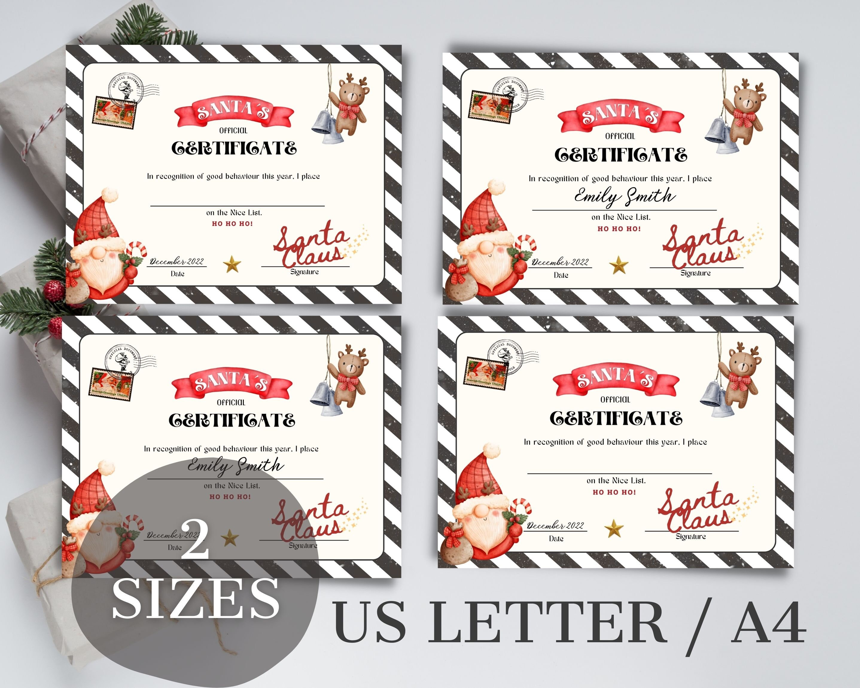 Editable Santa Nice List Certificate, Personalised Nice List From Santa, Printable Template ...