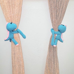 Crocheted dinosaur curtain tieback for kids or babies, home decor, custom decor, dinosaur decor, Tyrannosaurus decor, custom decor,