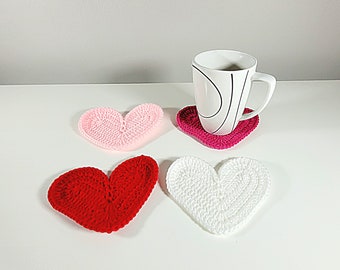 Crochet heart coasters for Valentines Day table decor, rustic farmhouse style decor