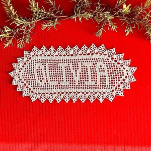 Personalized Doily with border, filet crochet name table topper, handmade Anniversary gift, customized name doily, crochet name sign
