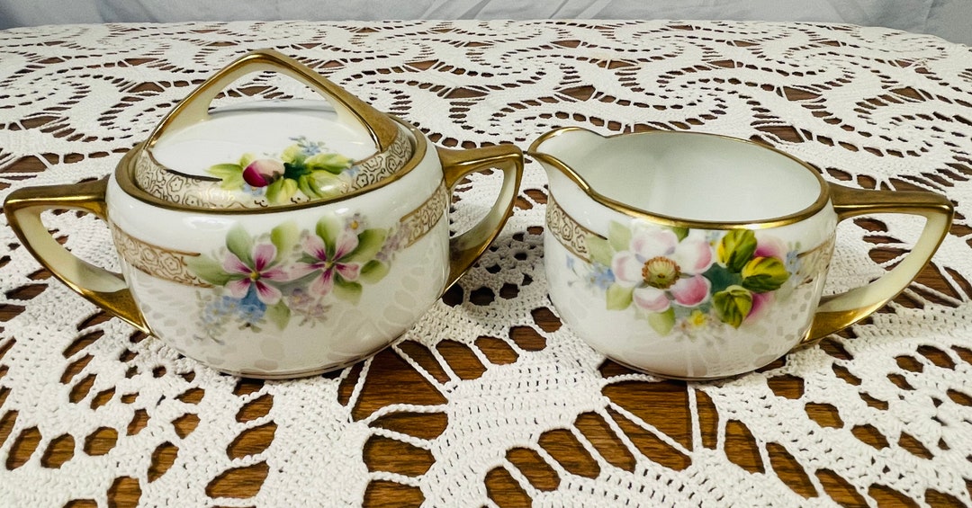 Vintage Noritake Hand Painted Cream and Sugar Set Etsy
