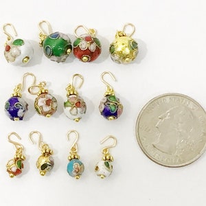 Set of 12 miniature Cloisonné Christmas tree ornaments 10-8-6mm  assort color for westrim or any mini tree dollhouse hooks included
