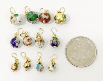 Set of 12 miniature Cloisonné Christmas tree ornaments 10-8-6mm  assort color for westrim or any mini tree dollhouse hooks included
