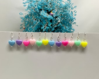Set 12 pastel colored 8mm acrylic hearts!Mini ornaments for beaded  real or wire trees any mini tree tabletop or fairy garden tree dollhouse