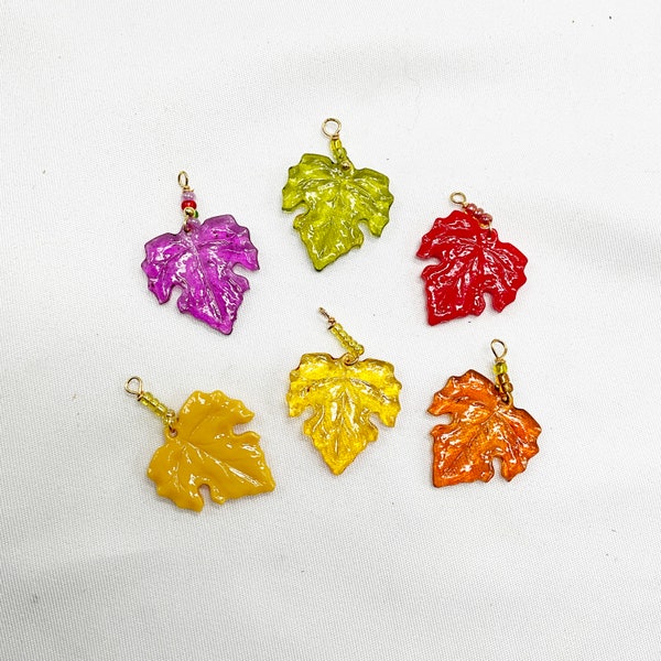 12 Autumn leaves! Acrylic 3/4”Miniature garden ornaments fairy garden small trees bonsais colorful and shiny hooks included check variations