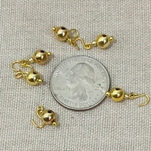 Set of 12 miniature round gold Christmas tree ornaments 6 or 8 mm for  westrim or any mini tree dollhouse or fairy tree 1:12 scale