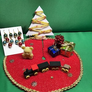 Minitree accessories-skirt, train, garland, presents, 12 ornaments, teddy westrim or fairy trees