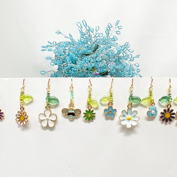 Spring has sprung! set 10 Adorable assorted flower with a bee dangling ornaments for miniature garden gnome-fairy tree dollhouse