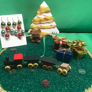 Minitree accessories-skirt, train, garland, presents, 12 ornaments, teddy westrim or fairy trees