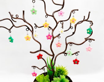 Set of 12 resin flowers tree ornaments for easter beaded  or wire trees any mini tree tabletop or fairy garden tree dollhouse