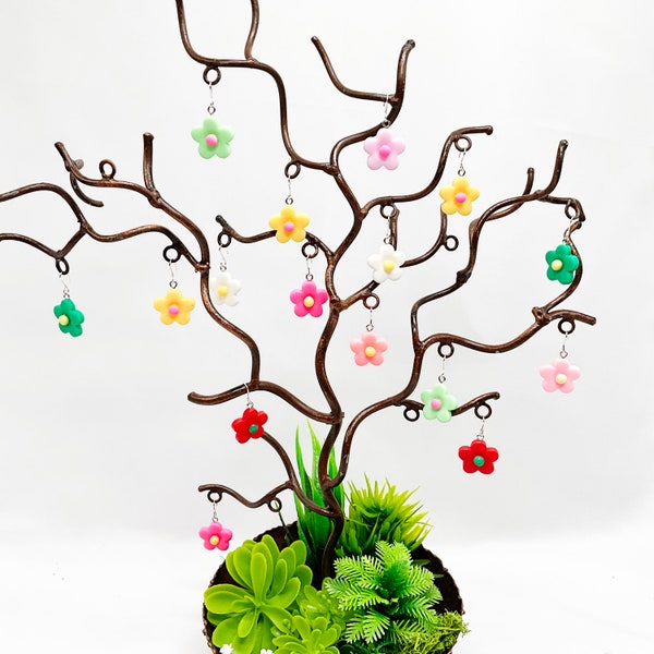 Set of 12 resin flowers tree ornaments for easter beaded  or wire trees any mini tree tabletop or fairy garden tree dollhouse
