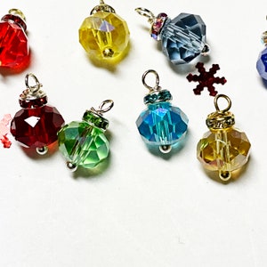 Lot of 12 glass miniature tree ornaments 8mm assorted color with rhinestone top Christmas fairy garden any mini tree dollhouse to table top!