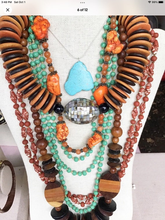 Large lot of Tribal boho turquoise shell + native… - image 3
