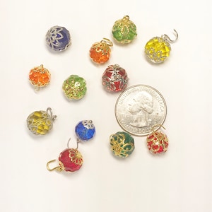 12  miniature crystal with filagree mixed color 8-12mm Christmas tree ornaments for westrim minitree dollhouse or fairy trees any mini tree