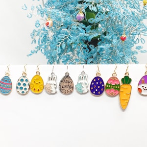 Set 11  enameled easter eggs and bunnies  tree ornaments for beaded  or wire trees any mini tree tabletop or fairy garden tree dollhouse