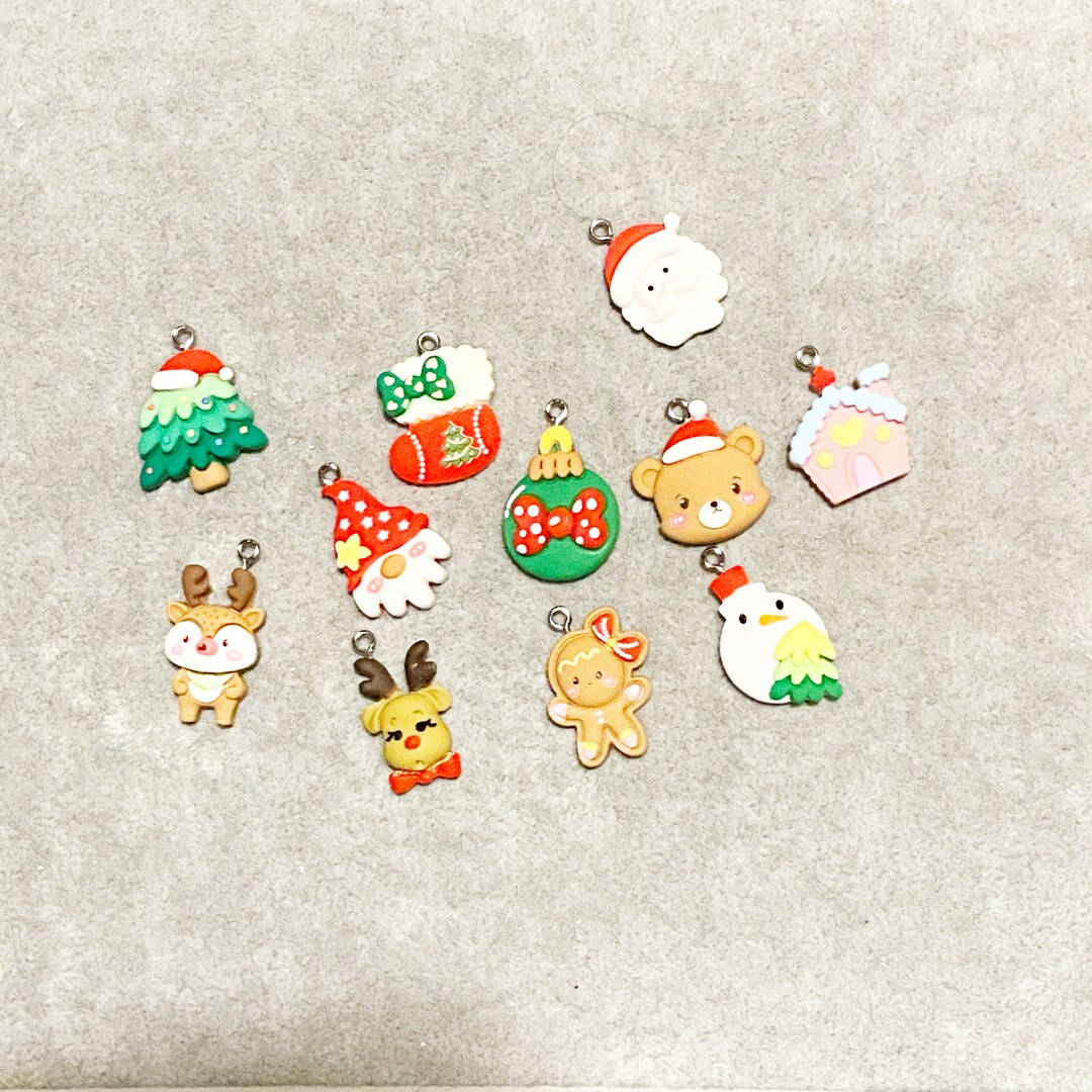 Set 12 Polymer Small Christmas Tree Ornaments for Beaded or Wire Trees