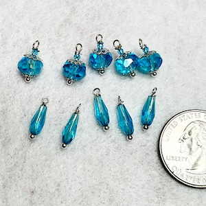 Lot of 10 lake blue crystal ornaments aprox. 8mm and 5x12 miniature holiday tree ornament great for Westrim dollhouse fairy or any mini tree