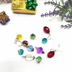 Lovely lot of  12 glass miniature tree ornaments 8-12 mm assorted color Christmas Easter fairy garden any mini tree dollhouse to table top!