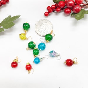 Assorted crackle glass Colorful miniature christmas tree ornaments for dollhouse or any mini tree hooks included
