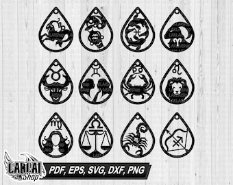 Sternzeichen Ohrringe SVG, Ohrringe Astrologie SVG-Dateien für Silhouette Cricut-Datei, Schmuck svg, Digitaler Datei-Download, pdf, png, eps, dxf