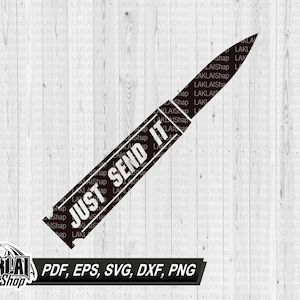 Könnte beinhalten: Schwarzweißes Grafikdesign einer Kugel mit dem Text "Just Send It" darauf. Das Design ist auf einem weißen Holzgrund.